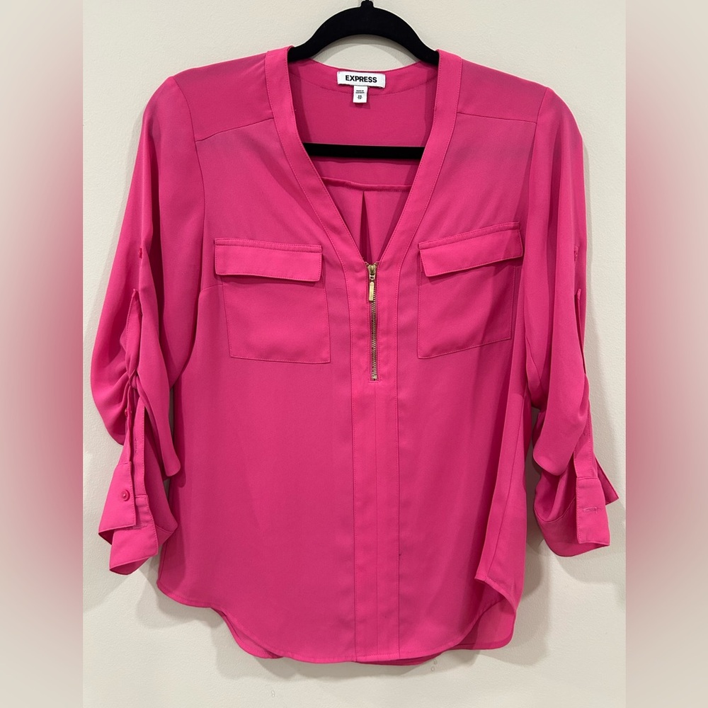 Express Hot Pink Zip-Front Blouse